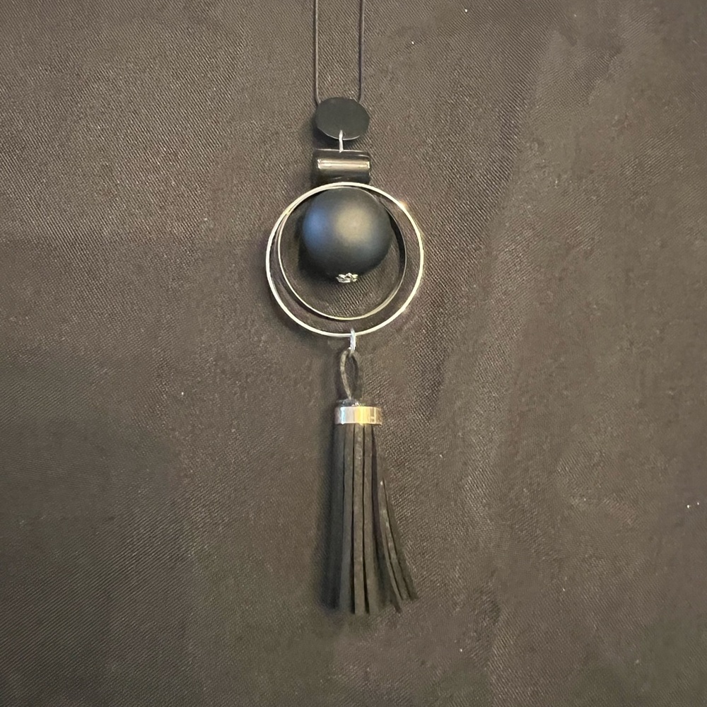 Black and Silver Pendant Necklace with Tassel
